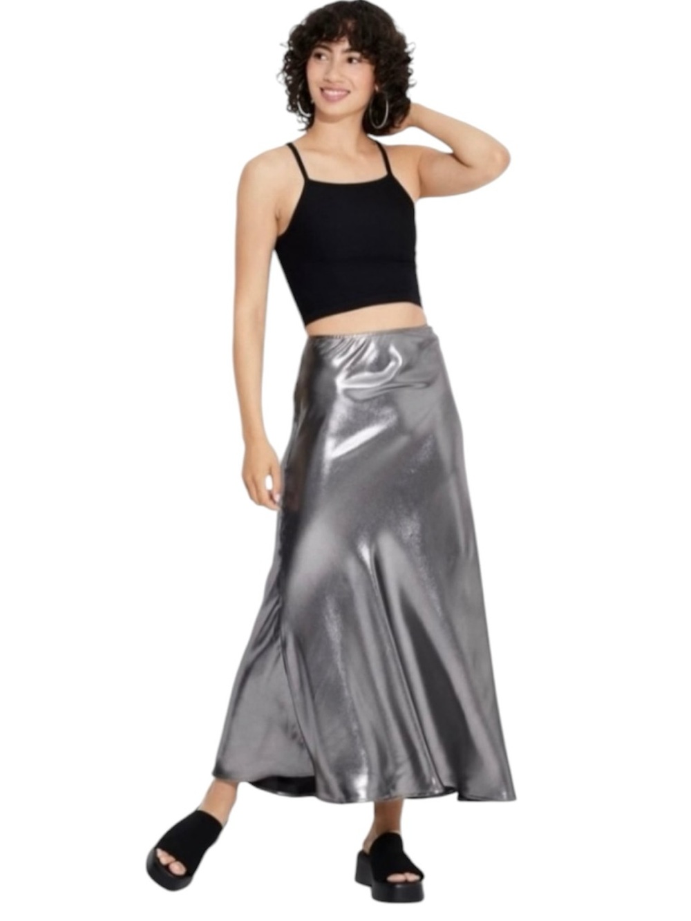 Wild Fable Metallic Silver Long Maxi‎ Skirt Womens XS